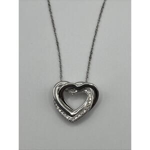 Sterling Silver & Diamond Pave Interlocking Hearts Heart Love Pendant Necklace